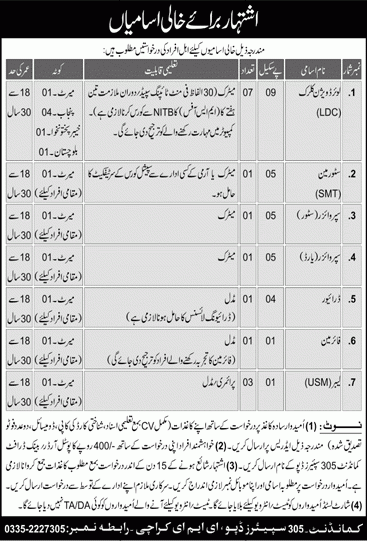 305 Spares Depot EME Karachi Jobs 2020