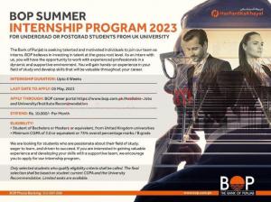 Bank of Punjab BOP SUMMER INTERNSHIP PROGRAM 2023