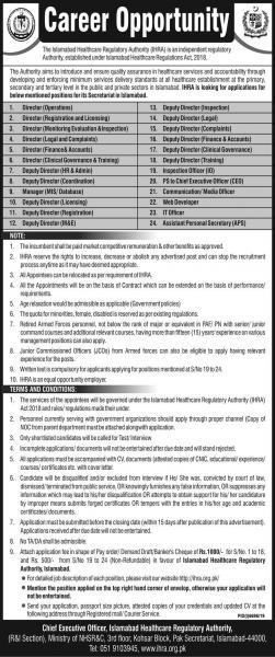 Islamabad Healthcare Regulatory Authority (IHRA) Jobs 2020