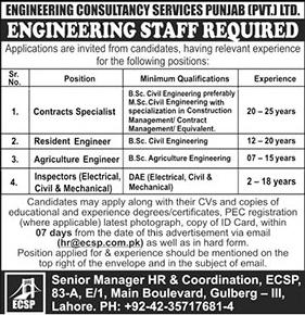 Jobs In Engineering Consultancy Services Punjab Pvt Limited Lahore
