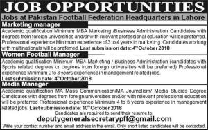 Jobs In Pakistan Football Federation PFF Lahore