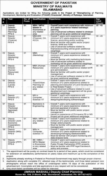 Ministry of Railways Islamabad Jobs June 2020