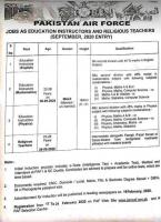 Pakistan Air Force PAF Jobs As Education Instructors & Teachers 2020