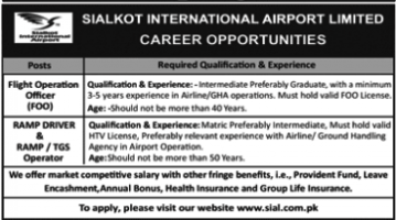 SIALKOT INTERNATIONAL AIRPORT LIMITED JOBS 2023
